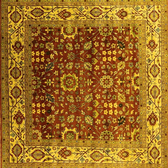 Ahgly Company Indoor Square Oriental Yellow Industrial Area Rugs, 6' Square