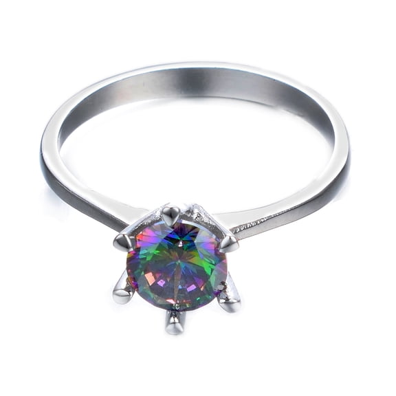 Yoursfs Silver Rings for Women Petite Round Shape Colorful Crystal Gemstone Jewelry 18K White Gold Plated Ring (Size 9.5) Clearance