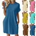thumbnail image 2 of PATLOLLAV Women's Summer Short Sleeve Dresses Fashion Solid Color Pocket Round-Neck Dress, 2 of 6
