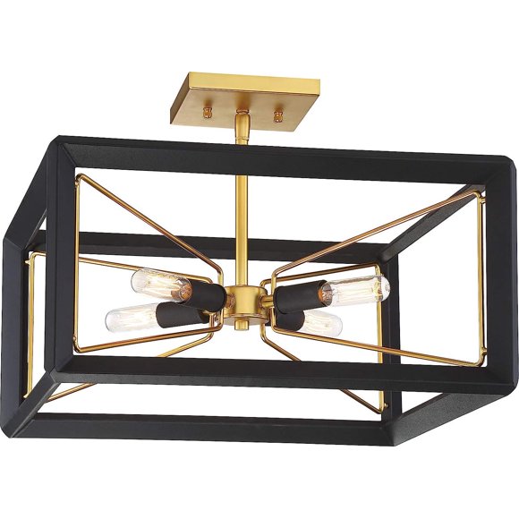 Metropolitan 4-Light Semi-Flush Mount in Sand Black with Gold Accents