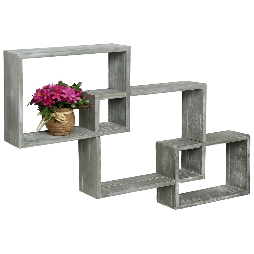 MyGift WallMounted Weathered Grey Wood Interlocking Shadow Boxes