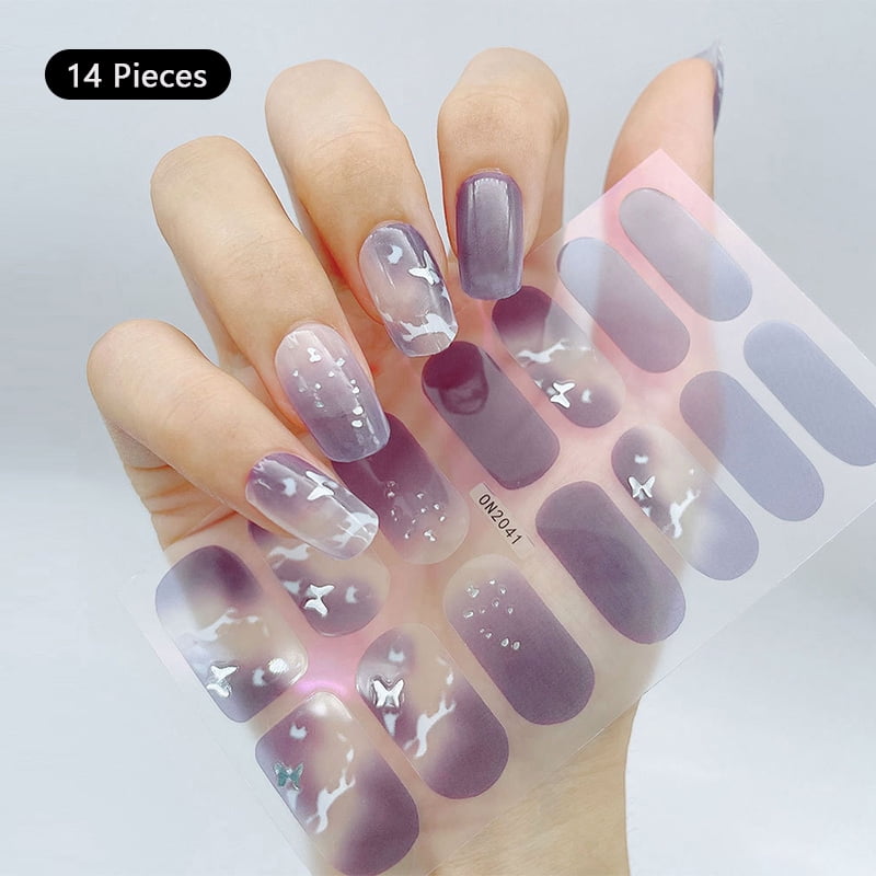 DIY Free-Baking Full Cover Wraps Flower Gradient Nail  Patch Polish Strips Salon Finished Nail Decals No Need UV Lamp Cured