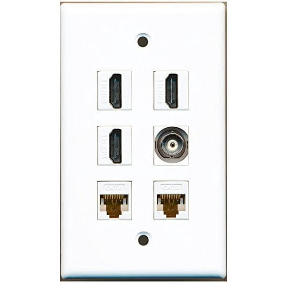 RiteAV - 3 HDMI 1 Port BNC 2 Port Cat6 Ethernet White Wall Plate