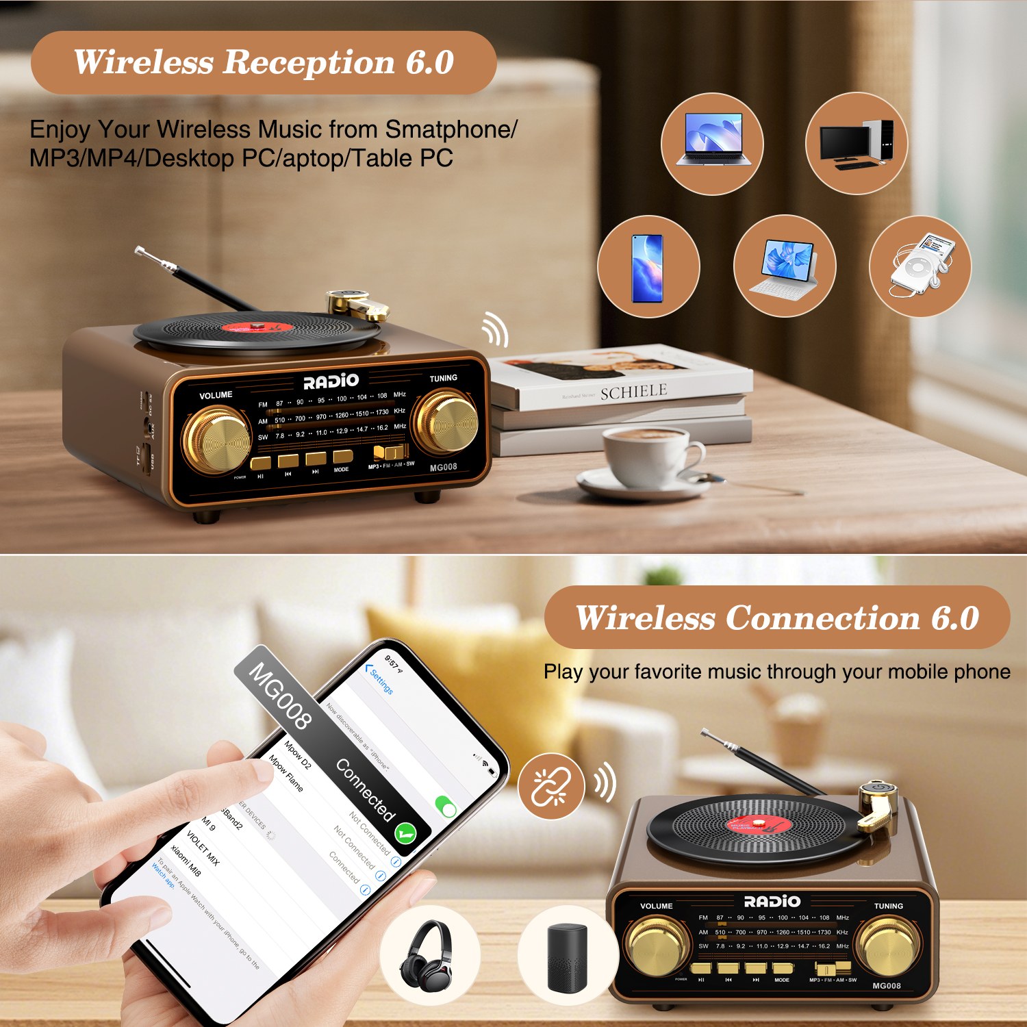 UMUTOO MG008 Classic Vintage Radio AM/FM/SW Bluetooth photo 5