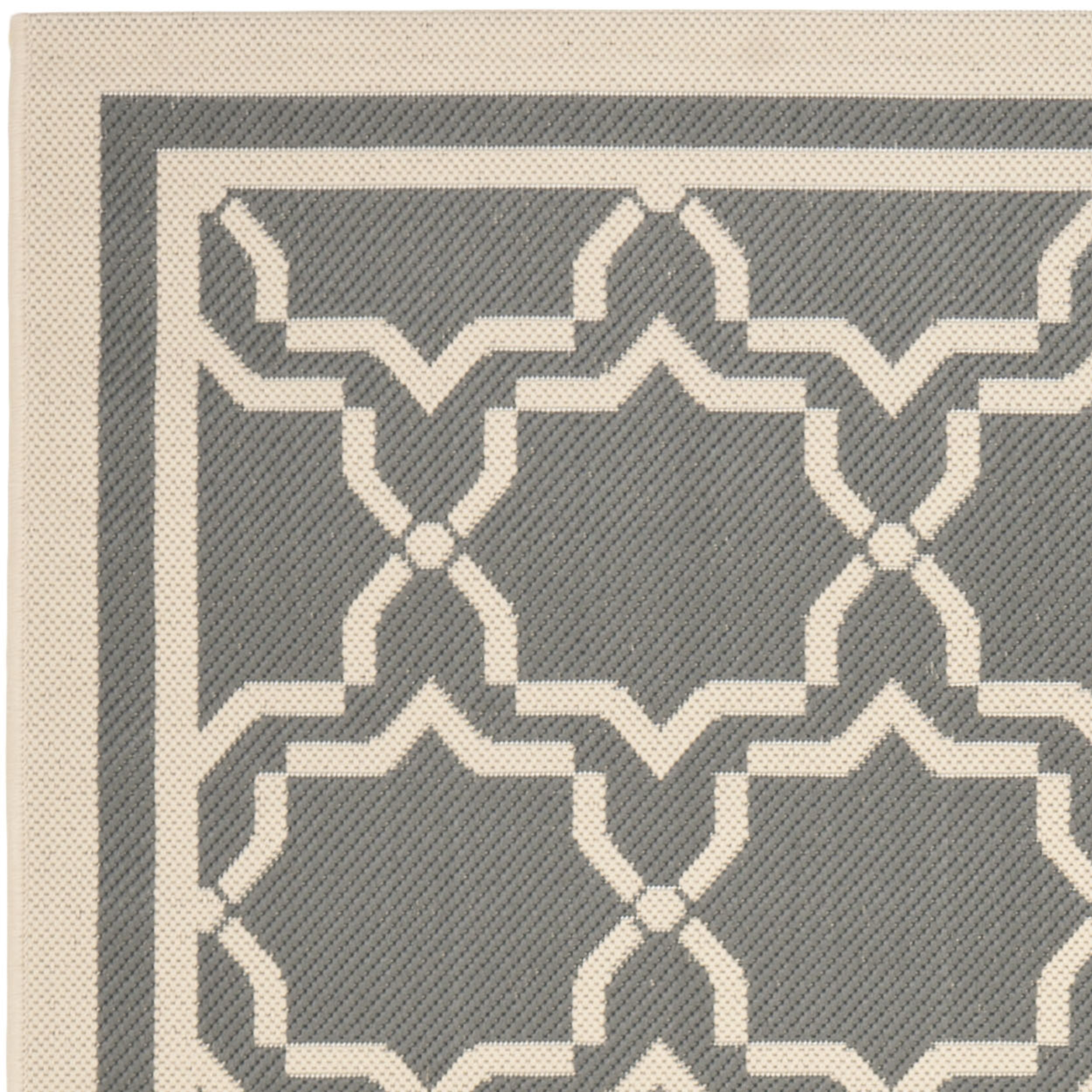 SAFAVIEH Courtyard Allison Geometric Bordered Indoor/Outdoor Area Rug, 9' x 12', Anthracite/Beige