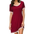 thumbnail image 4 of Womens Nightgown Sleepwear Pajamas - Women Short Sleeve Round Neck Sleep Dress Nightshirt,Red,M, 4 of 6