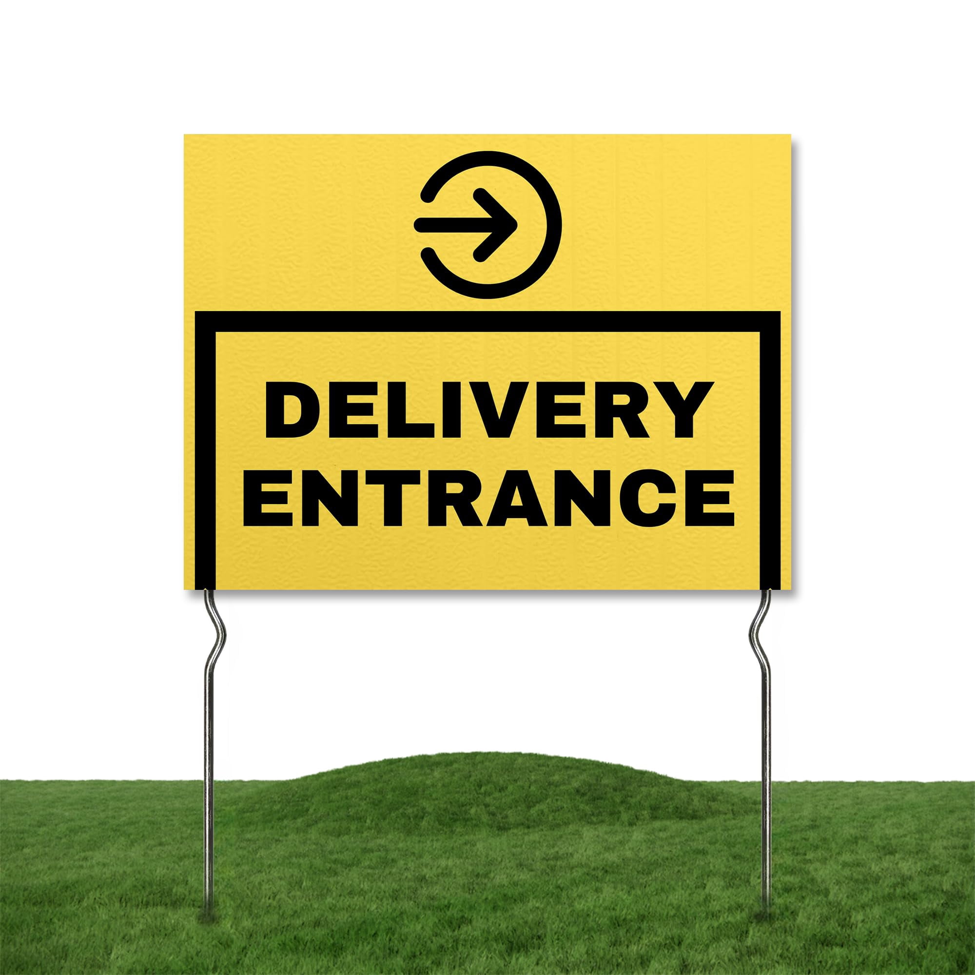 Delivery Entrance Yard Sign by DC | 24 x18 Double Sided Direction Garden Sign with 13” Metal Stakes | Outdoor Signs Waterproof for Lawn Patio Sidewalk & House | Set of 2 | Made in USA