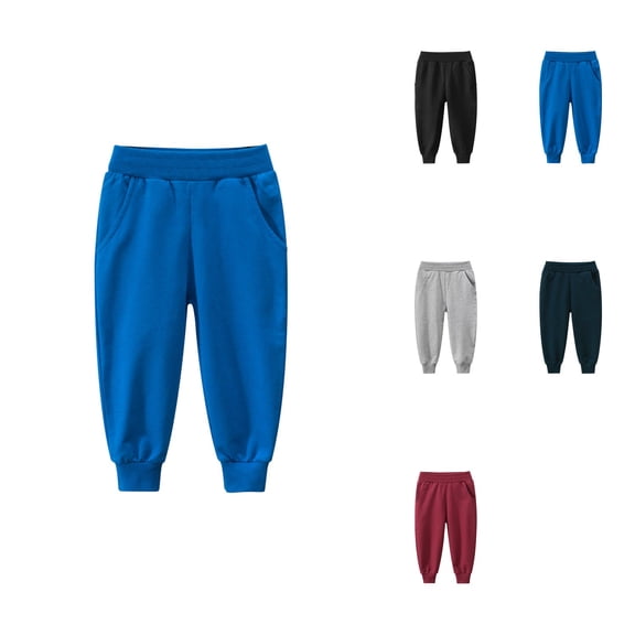 Solid Color Joggers, Little Boys Toddler Casual Baggy Sweatpants with Drawstring Elastic Waist, Cotton Athletic Pants with Pockets