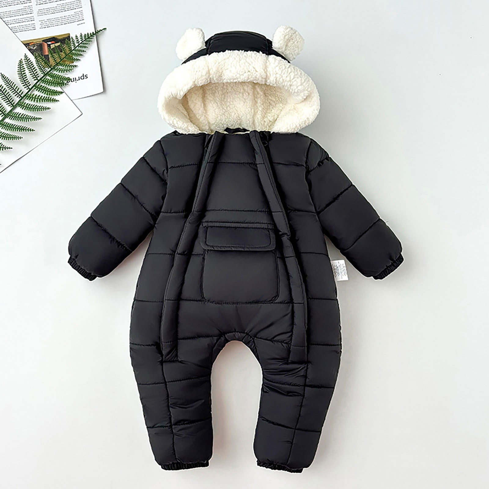 HXWCHs Boy Cotton Onesie - Winter Footed Hand-Cover, Double Zipper Warm Romper Black 6-12 Months