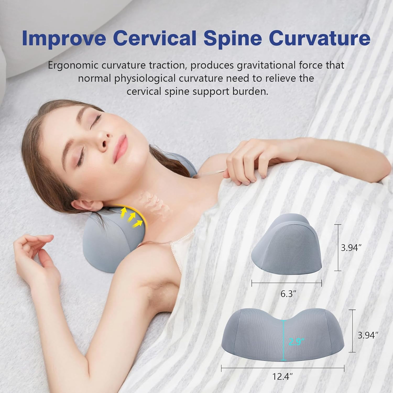 Small Neck Stretcher Pillow for Pain Relief, Medium Soft Cervical Traction Device Neck Mild Support Pillow Foam Cervical Neck Pillow for Tension Muscle Relax Relief (Grey)