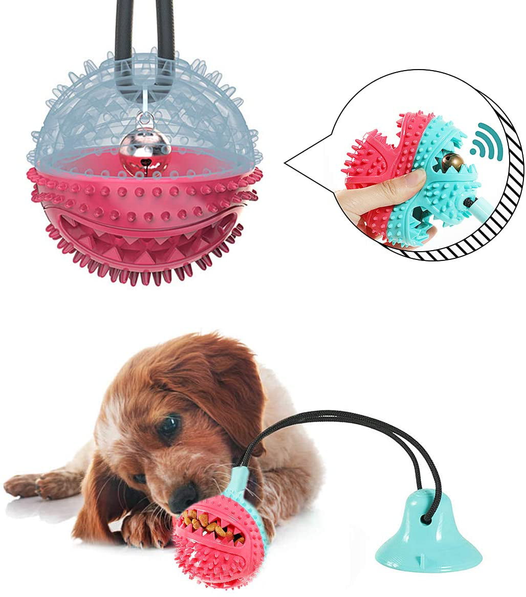 Pet Rubber Ball Toy with Suction Cup Safe Molar Chew Toys Teeth Cleaning Ball Multifunction Interactive Ropes Toys 