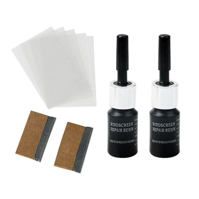 Langgg 2Pcs Automotive Glass Repair Fluid Windshield Resin Crack Tool DIY Car Fix Black