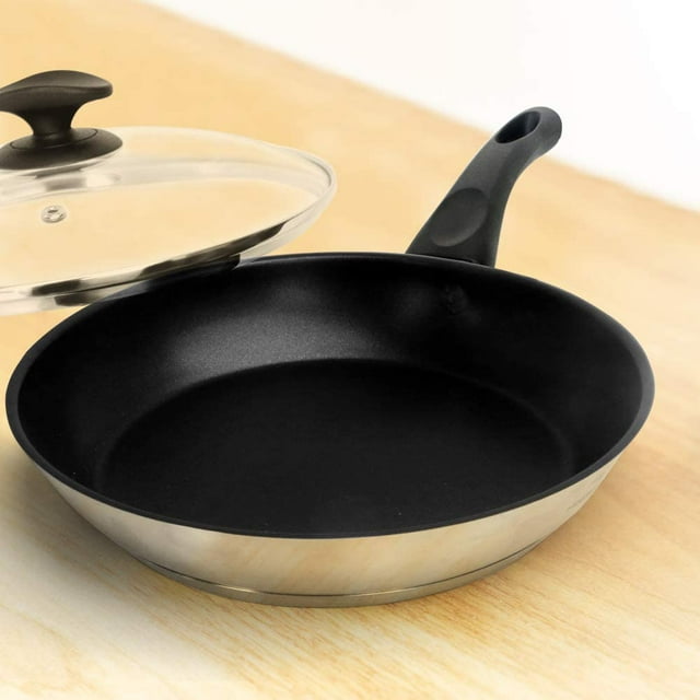 HOMICHEF 11 Inch Nonstick Frying Pan with Glass Lid - Nickel Free Stainless Steel Omelet Pan - 11 Inches Frying Pans Nonstick with Lid Induction Compatible