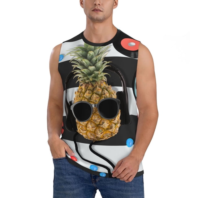 Fotbe Pineapple With Black Glasses Men's Camiseta sin Mangas Estampada para Hombres, Playera Casual para Gimnasio, Entrenamiento, Playa-XX-Large