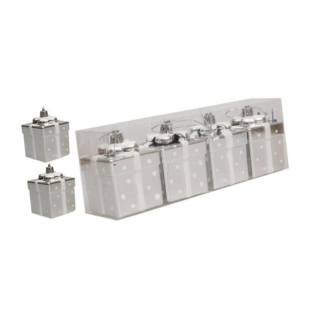 4 cajas de regalo colgantes con adornos para fiestas, manualidades, decoración navideña Plata