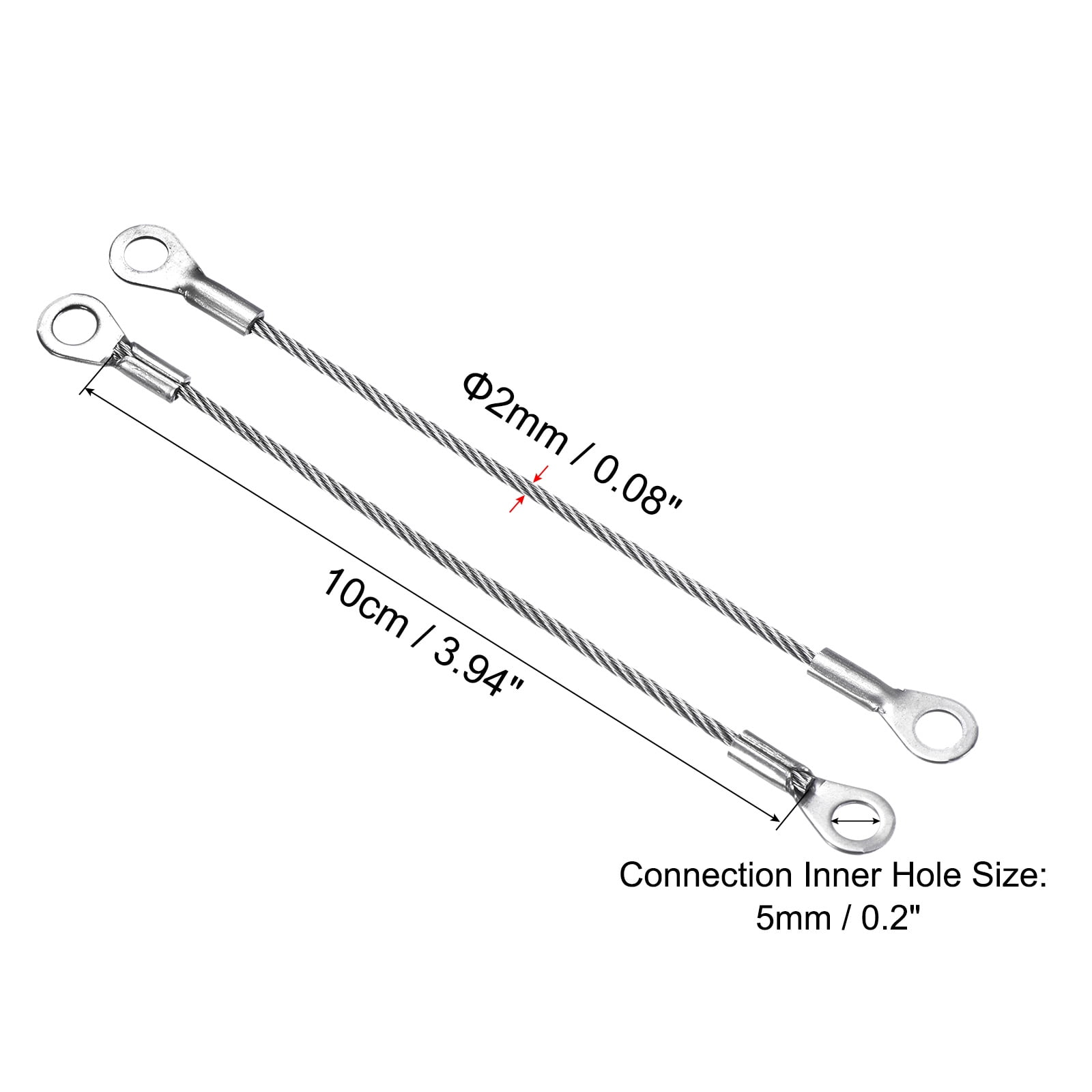 Unique Bargains Stainless Steel Lanyard Cable Eyelets Ended Rope Silver Tone 2mmx10cm