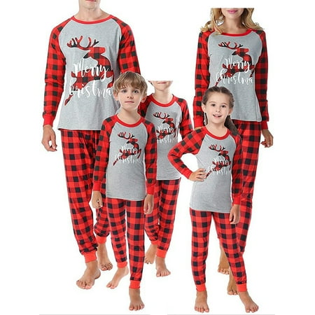 

Yinyinxull Christmas Xmas Family Matching Set Pajamas Sleepwear for Kids Adult Deer Plaid Pyjamas