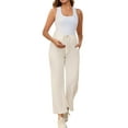 thumbnail image 2 of INSPIRE CHIC Women's Mother's Day Maternity Lounge Pants Over Belly Wide Leg Casual  High Waisted Lounge Pants With Pockets Beige Large, 2 of 6