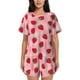 thumbnail image 1 of Fotbe Strawberry Conjunto de Pijama Estampado para Mujer, 2 Piezas, Ropa de Dormir con Camiseta de Manga Corta y Shorts Suaves-Small, 1 of 6