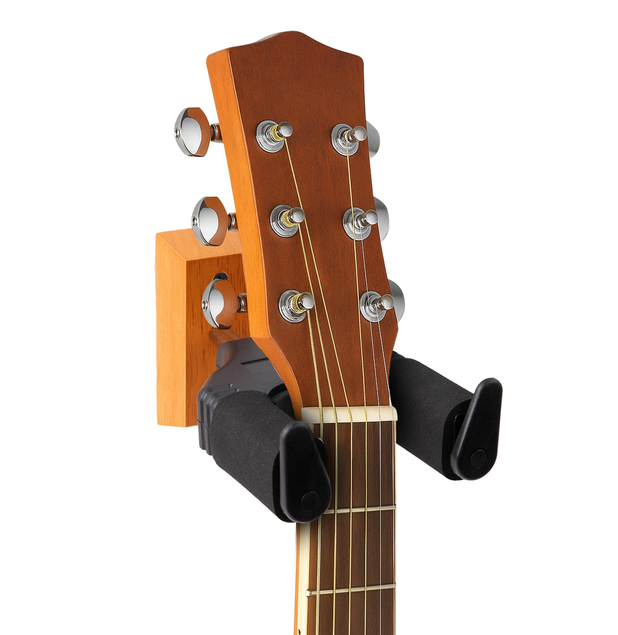 Gearlux Universal Self Locking Guitar Wall Hanger with Wooden Base, Auto Swivel, and Foam Padded Arms for Acoustic, Electric Bass, Mandolin, and Ukuleles - 4 Pack with Austin Bazaar Polishing Cloth