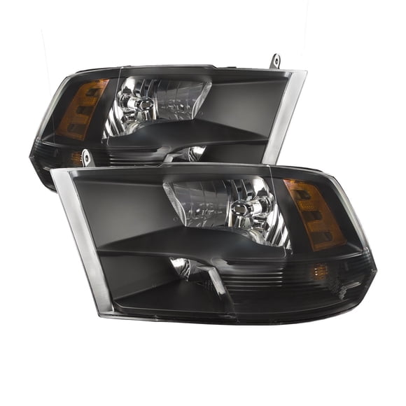 PERDE Compatible with 2009-2017 Dodge Ram 1500 2500 3500 Halogen Headlights W/Quad Option Black Includes Left Driver and Right Passenger Side Headlamps