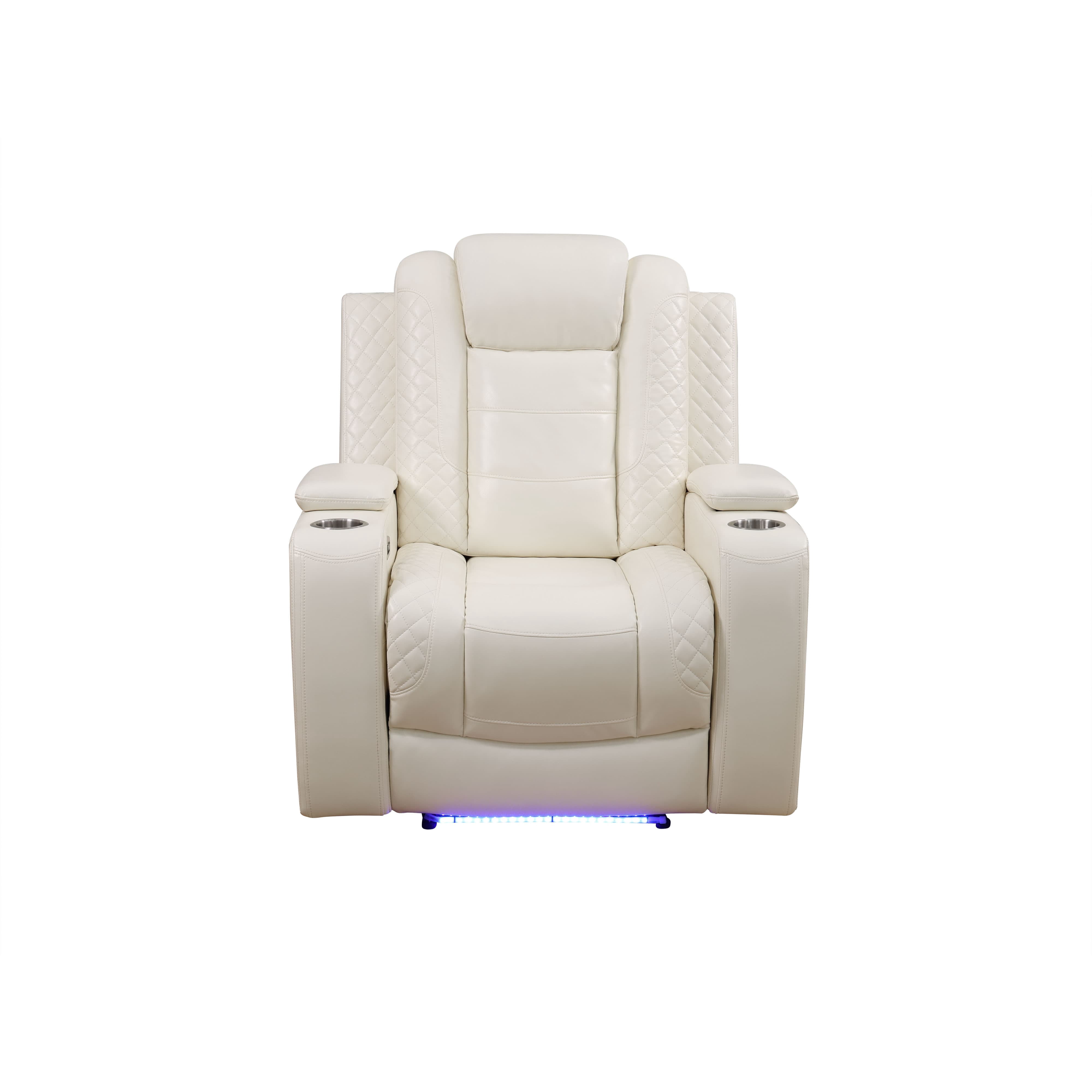 MAYEERTY Power Recliner Chair, Electric Leather Reclining Chair with USB Charging, Storage & Cup Holder for Living Room, White