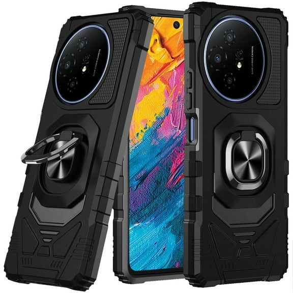 TJS for TCL 60 XE NXTPAPER / TCL 50 XL Phone Case, [Military Grade] Robotic Magnetic Support Car Mount Metal Ring Holder Kickstand Cover (Black)