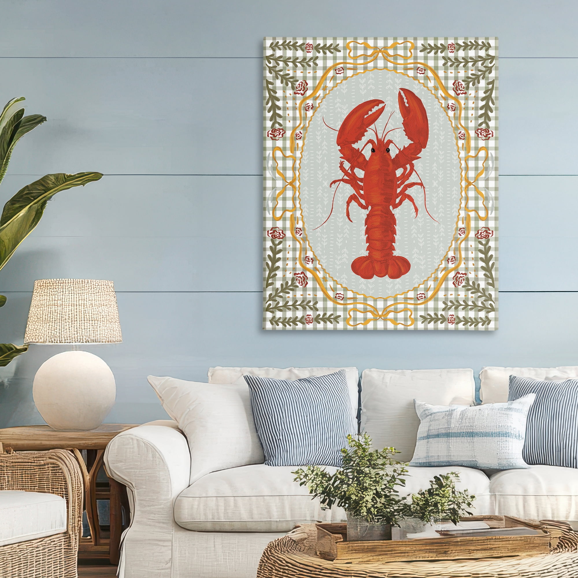 Stupell Industries Lobster with Gingham Kitchen Charm Canvas Wall Art, design by Vero Illustrates