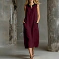thumbnail image 2 of VBVC Women's Color Block Collar Sleeveless Midi Dress,Button Detail Shift Dress For Women,Ladies' Casual Peter Pan Collar Tunic Dress with Pockets,Wine,S-2XL, 2 of 7