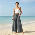 thumbnail image 5 of Ynynloco Women's 100%Cotton Wide Leg Lounge Pants with Pockets Flowy Lightweight High Waisted Drawstring Loose Casual Trousers, 5 of 8