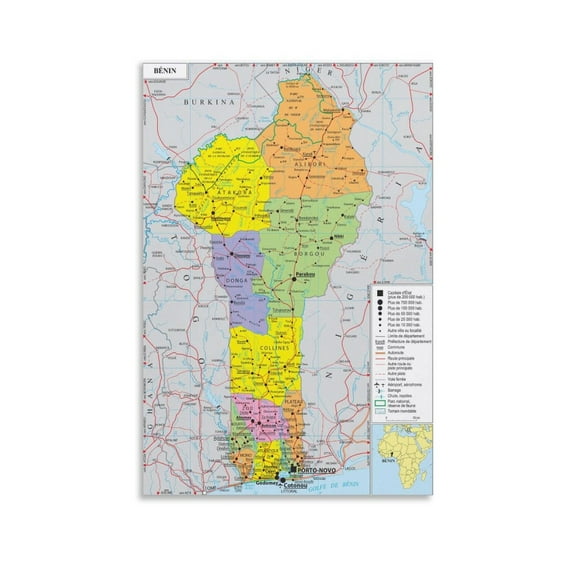 Benin Map Posters Artworks Canvas Poster Room Aesthetic Wall Art Prints Home Modern Decor Gifts 16x24inch(40x60cm)