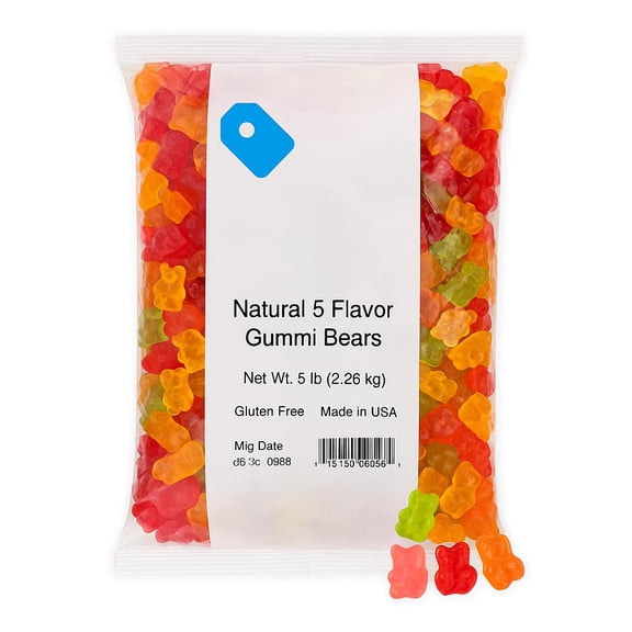 World's Best 5 Natural Flavor Gummi Bears, 5lbs of Candy 50270