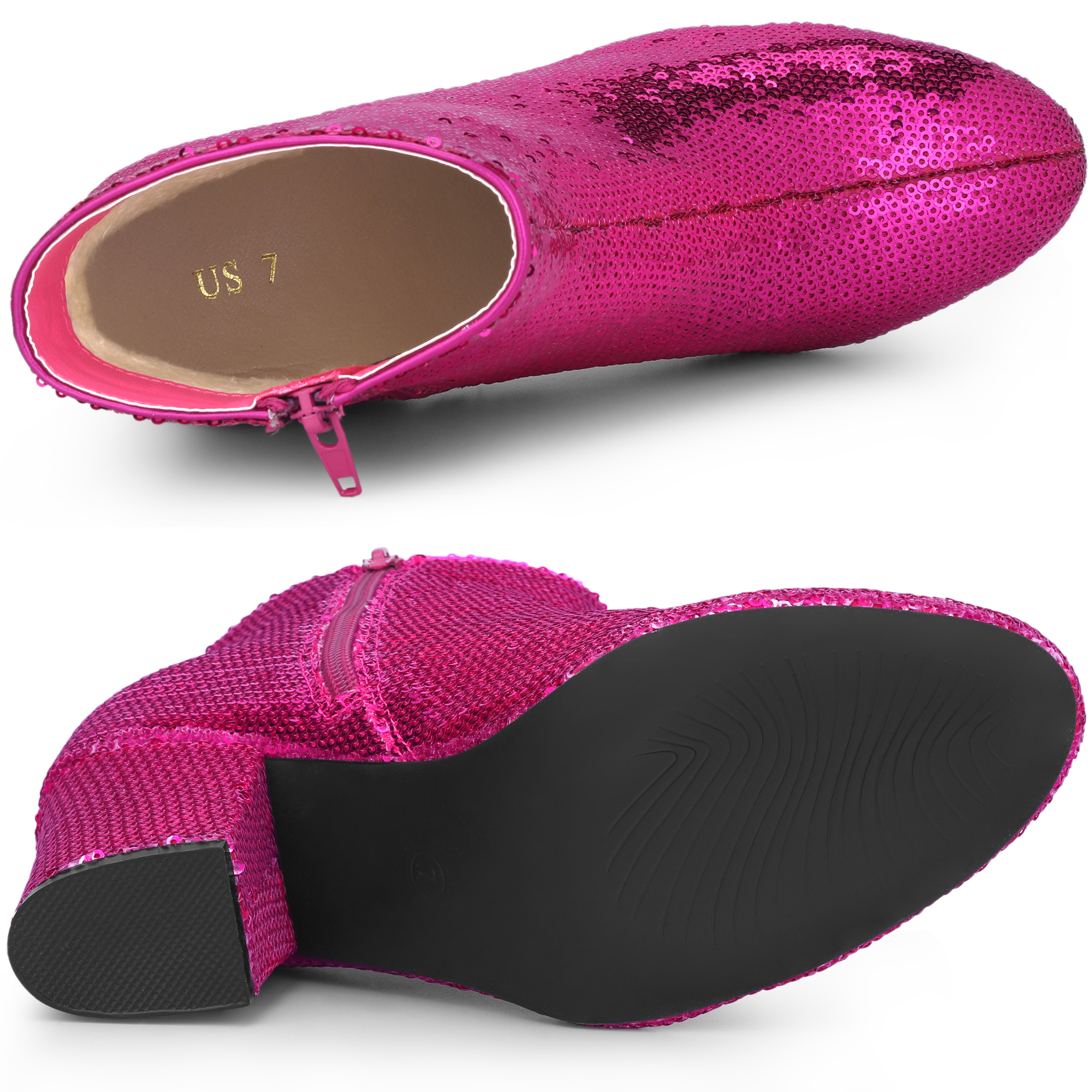 DARING DIVA Round Toe Block Heels Sequin Ankle Boots Hot Pink 9
