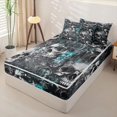 thumbnail image 2 of Homewish Gothic Sugar Skull Zipper Queen Comforter Set with Fitted Sheet and 2 Pillowcases,Happy Halloween Zipper Bedding Set,Teal,Black Reversible,4pcs, 2 of 8