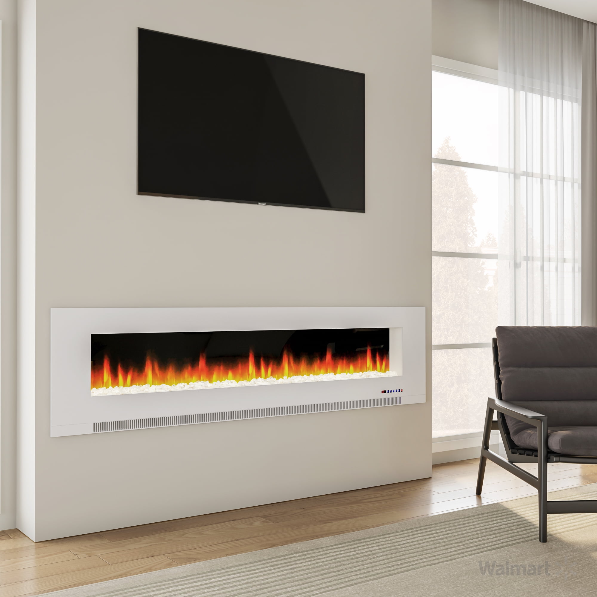 Cambridge 78 Wall Mount Electric Fireplace Heater With Multi Color Led Flames And Crystal Rock Display Walmart Com Walmart Com