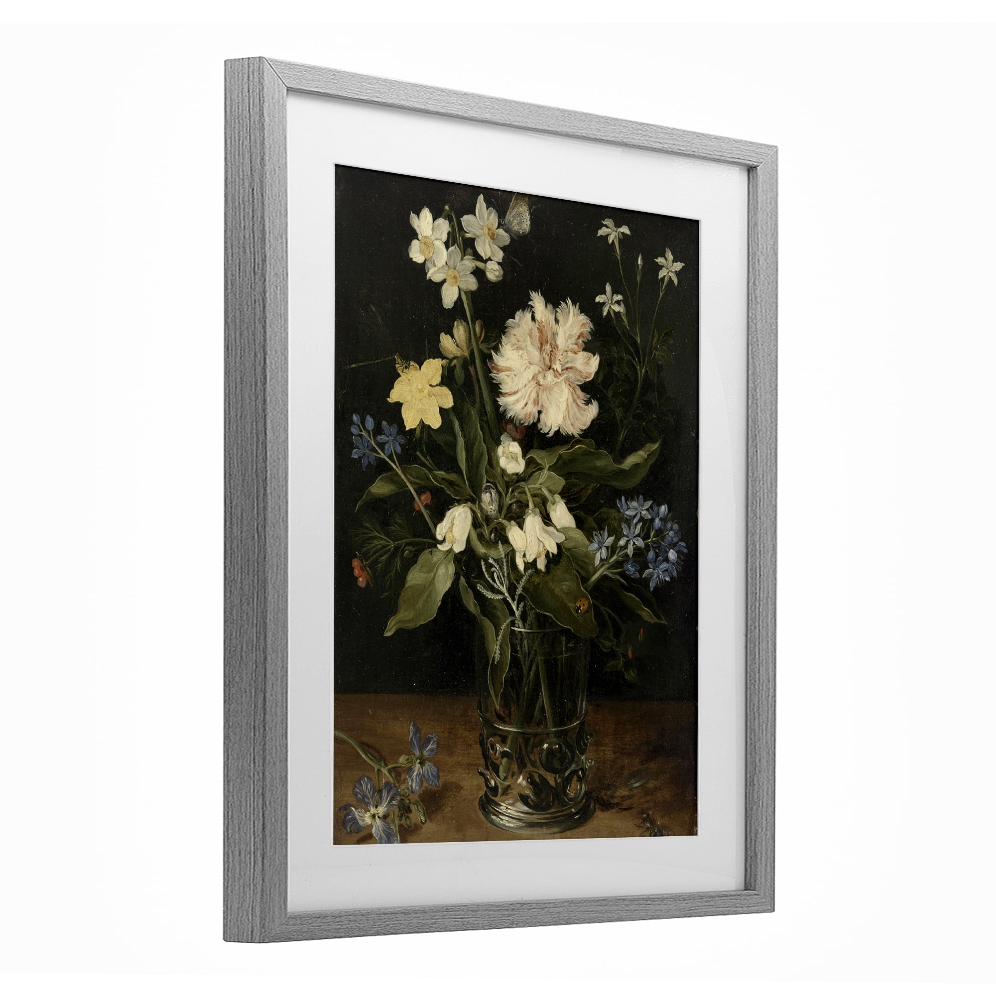 Stupell Industries Chrysanthemum & Flowers in Vase Gray Framed Print Under Glass, design by Vintage Hustle