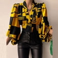 thumbnail image 2 of Pompotops Women Spring Casual Printed V Neck Lantern Long Sleeve Buttons Pullover Blouse Shirt Draw Back Short Tops, 2 of 5