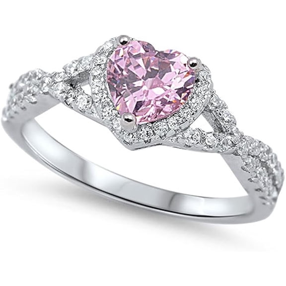 Divine Creation 1.80 Ct Heart Cut Pink Sapphire Wedding Engagement Halo Ring 14K White Gold Plated 925 Sterling Silver For Women's -5