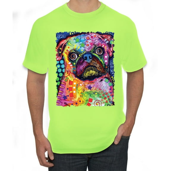 Funny Neon Pug | Dean Russo Art Animal Lover Men's T-Shirt, Safety Green, 5X-Large