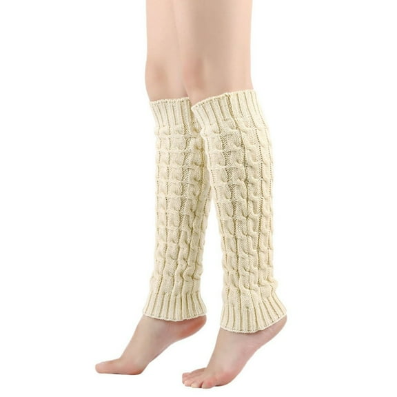 Women's Winter Piled Socks, Eight-character Twisted Knitted Coarse Wool Socks, Slouchy Boot Cuffs, Beige