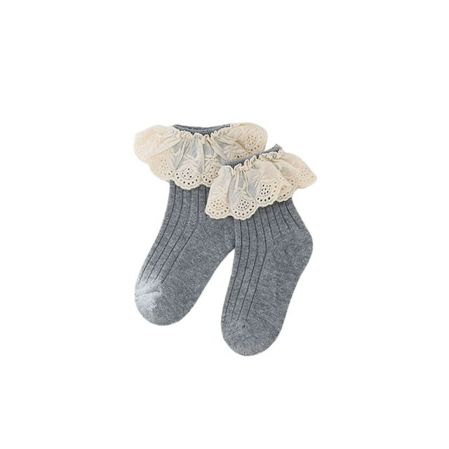 Mialoley Toddler Ribbed Sock Pair, Lacing Hem Elastic Cuff Middle Stockings