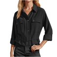 thumbnail image 4 of TKLPEHG Women Fall Clothes Long Sleeve Tops Women Casual Button Lapel Collar Rolled Sleeve Blouses Elastic Waist Work Tops With Pockets (Black,XXL), 4 of 6
