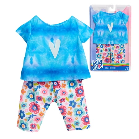 Baby Alive Single Outfit Set, Tie-dye Tee & Floral Pants, Kids Toys for Ages 3 Up, Gifts and Presents