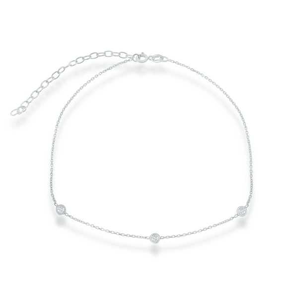 Sterling Silver 12"   3" CZ Station Choker Necklace
