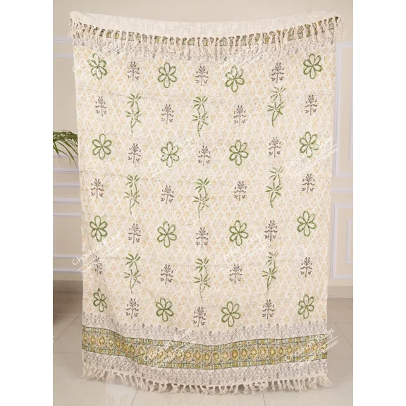 Handmade Bohemian Cotton Throw Blanket, Indian Classic Hand Loomed Block Printed Throws, Sofa Cover, BedSheet,Curtain, Home Decor