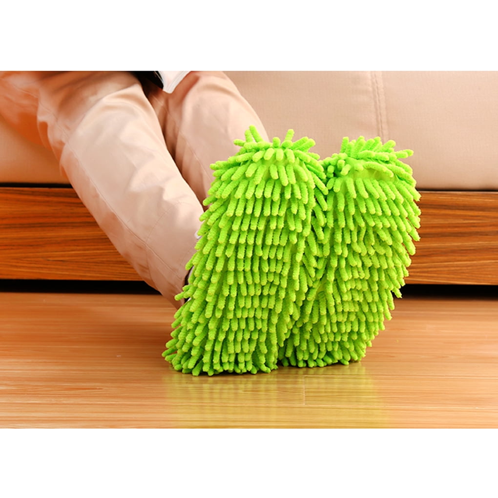 1 pair Washable Chenille Fibre House Floor Cleaning Dust Mop Slippers