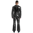 thumbnail image 3 of YiZYiF Men Metallic Shiny Disco Jumpsuit Flare Pants Bell Bottoms Hippie Romper Stage Singer Costume Black L, 3 of 7