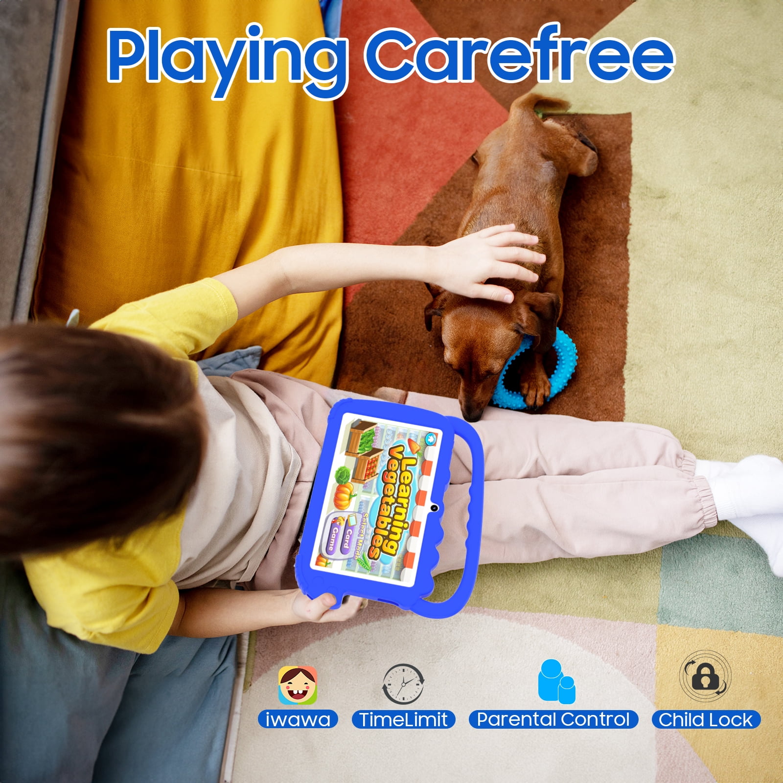 2024 Kids 7 inch Tablets, Android 12 Tablet for Kids, 4GB+32GB ROM+1TB Expand Blue