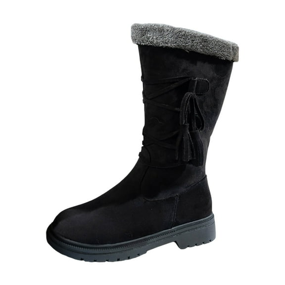 Women's Mid-Calf Winter Suede Boots With Side Zipper Lined Casual Footwear For Style Comfort And Warmth