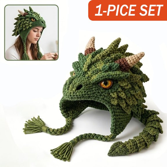 Dragon Crochet Kit, Fantasy Hood Hat DIY Crochet Kit for Beginners, Complete Yarn & Hook Craft Set for Adults